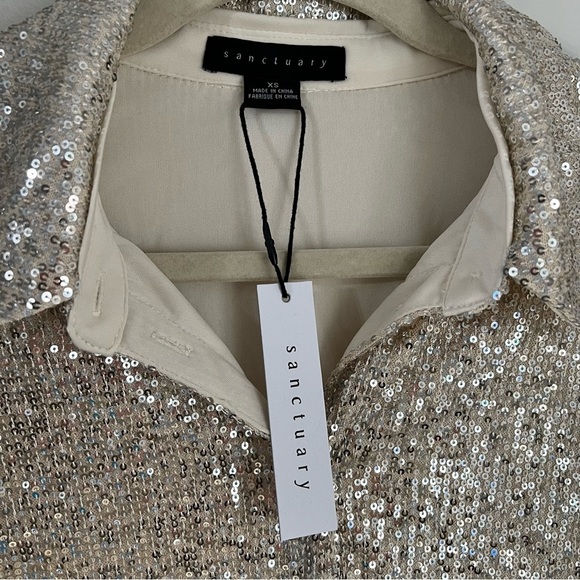 SANCTUARY Radiant Champagne Sequin Button Down Collared Long Sleeve Top NWT - XS - Picture 6 of 8